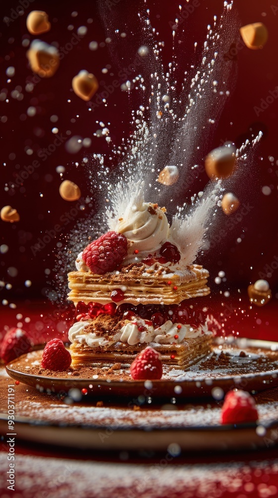 Delicious Dessert with Powdered Sugar Explosion. Delicious Dessert with Powdered Sugar Explosion.