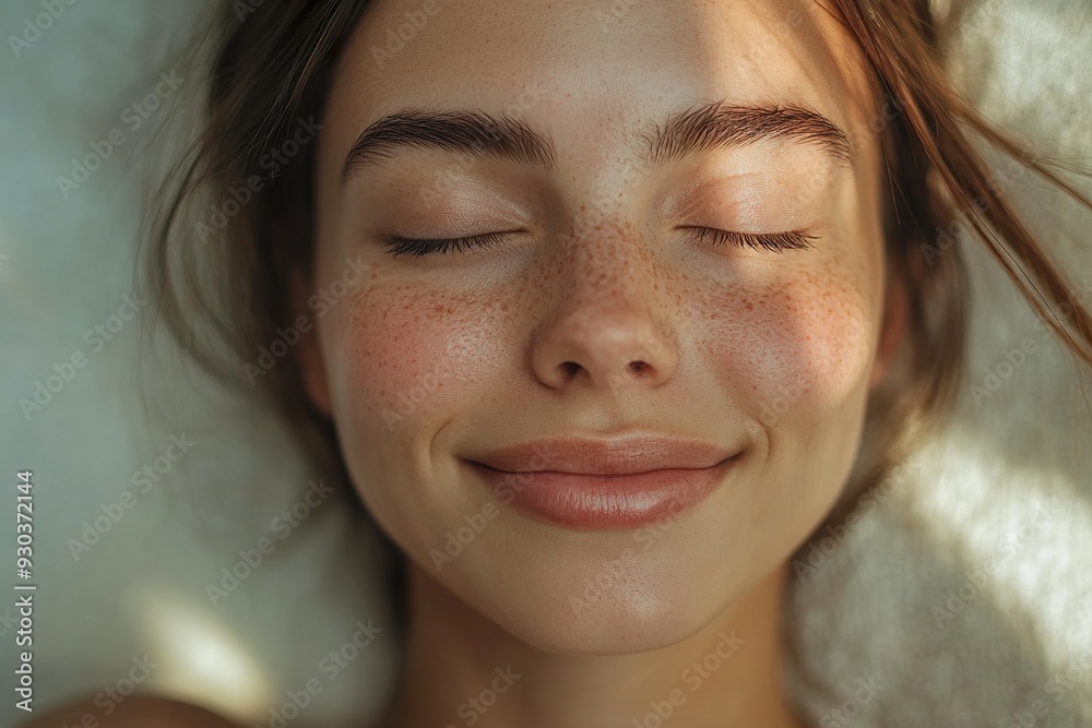 Smiling Woman with Closed Eyes, Experiencing Skin Care Smiling Woman with Closed Eyes, Experiencing Skin Care