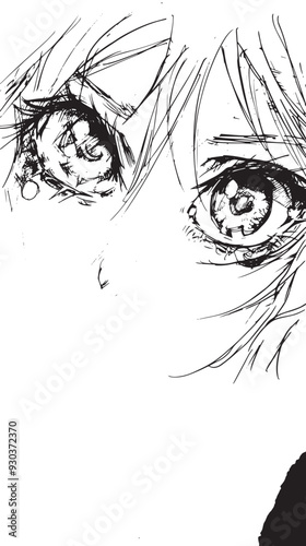 Emotional anime eyes vector sketch 
