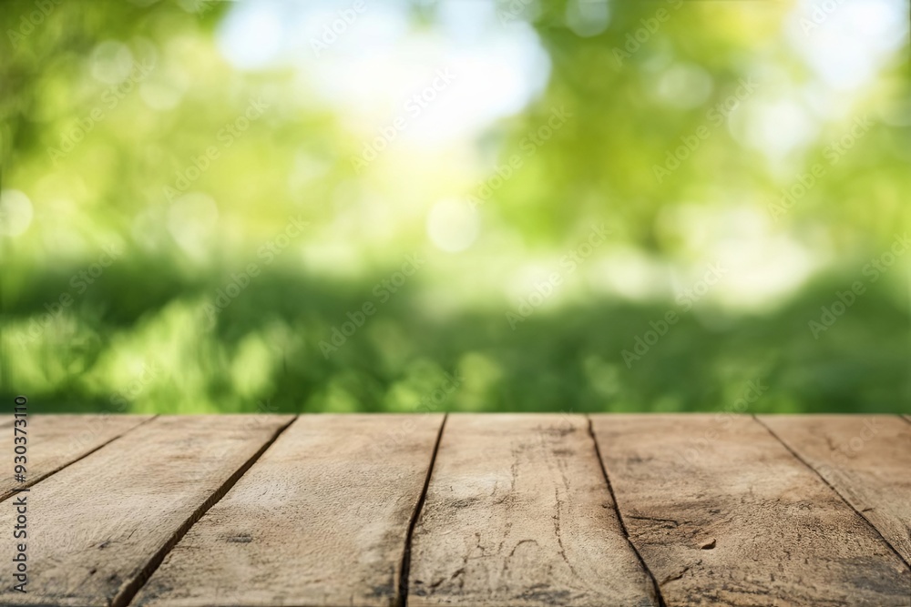 A rustic wooden table surface with lush greenery blurred in the background, perfect for nature-themed designs and projects. A rustic wooden table surface with lush greenery blurred in the background, perfect for nature-themed designs and projects.