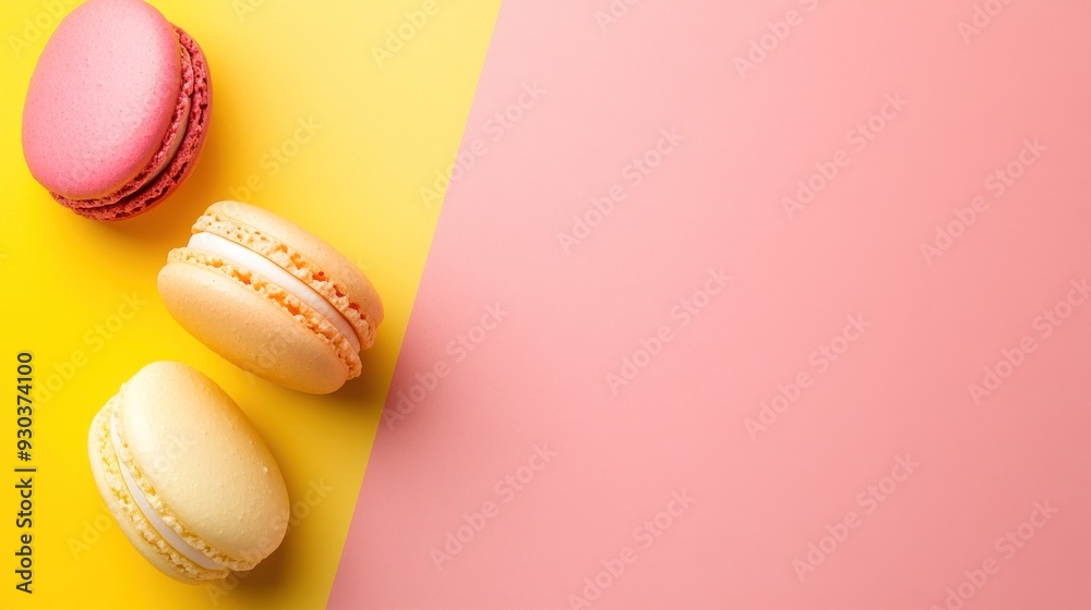Macarons on yellow and pink background. Macarons on yellow and pink background.