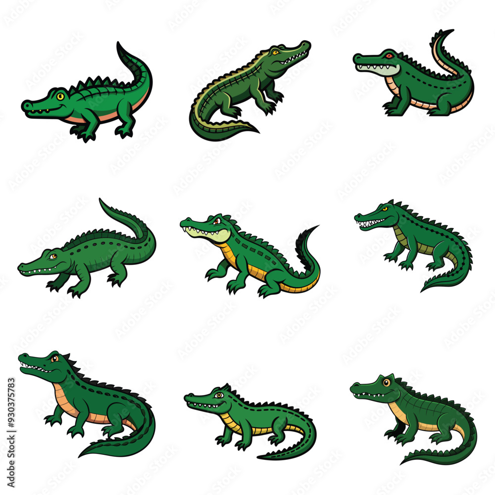 Fototapeta premium set of crocodile vector design, crocodile, animal, lizard, reptile, cartoon, dragon, green, illustration, isolated, dinosaur, vector, gecko, alligator, nature, art, wildlife, monster, wild, funny