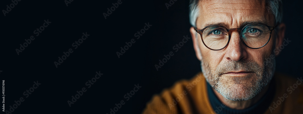 Mature Man with Eyeglasses, Showing Serious Demeanor with copy space Mature Man with Eyeglasses, Showing Serious Demeanor with copy space