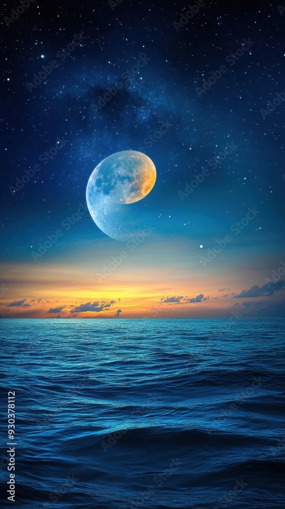 A beautiful night sky with a full moon and stars A beautiful night sky with a full moon and stars