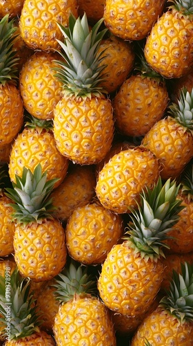 Photo Realistic Pineapples, Abstract Image, Texture, Pattern Background, Wallpaper, Cover and Screen for Smartphone, Cell Phone, Computer, Laptop, 9:16 and 16:9 Format