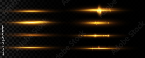 Horizontal dynamic light golden lines.Bright rays of light. Vector illustration.Bright golden flashes and highlights.k	