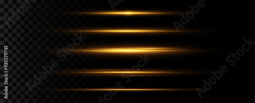 Horizontal dynamic light golden lines.Bright rays of light. Vector illustration.Bright golden flashes and highlights.k	