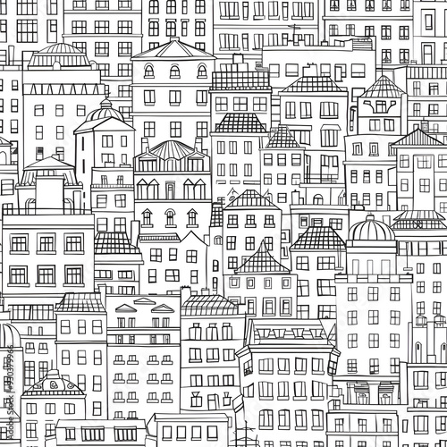 Drawing of buildings, city