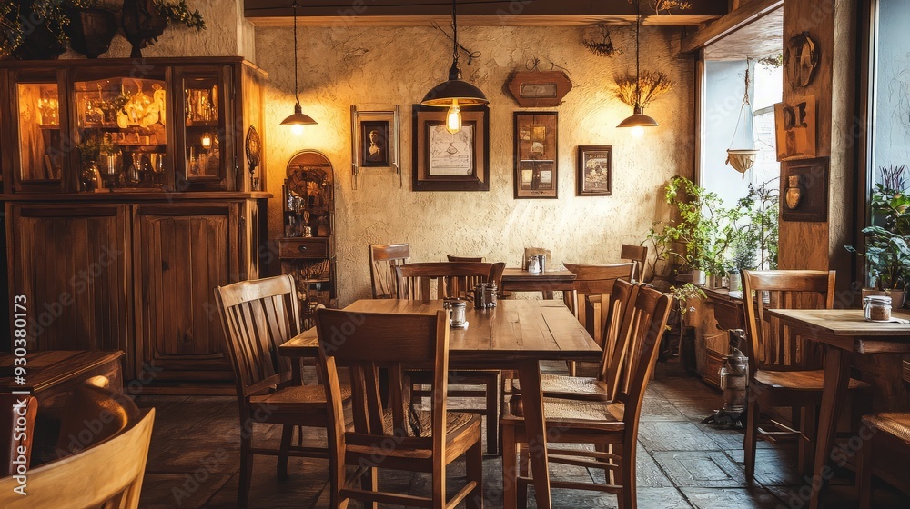 Rustic Wooden Interior of a Restaurant Rustic Wooden Interior of a Restaurant