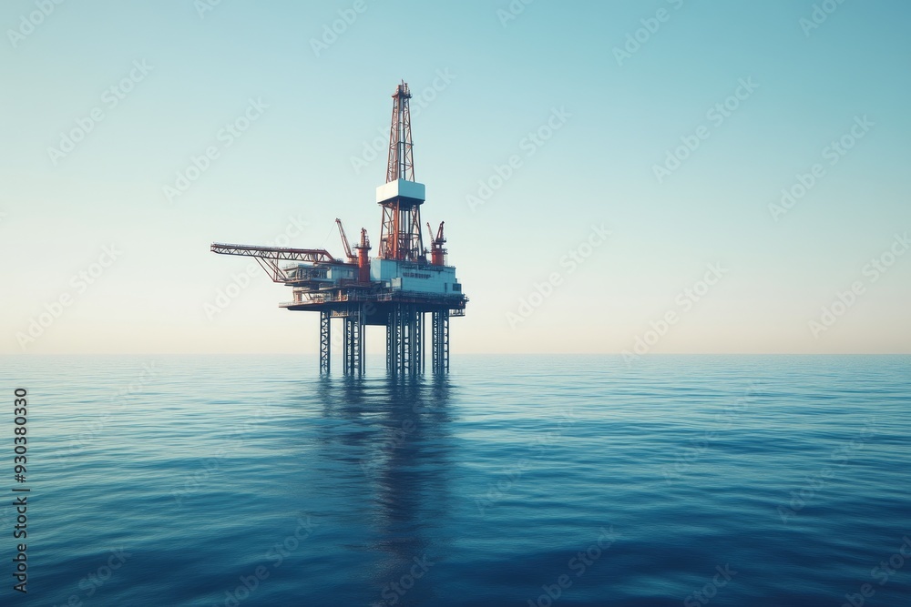 Offshore Oil Rig Against a Bright, Cloudless Sky