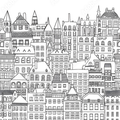 Drawing of buildings, city