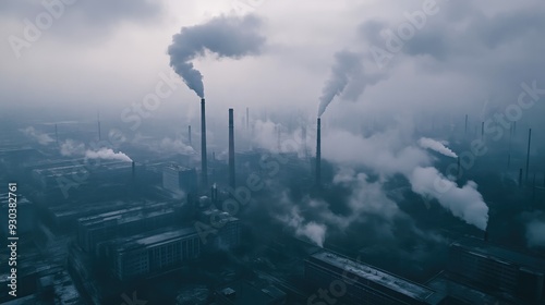 Industrial Pollution with Smokestacks and Dark Atmosphere