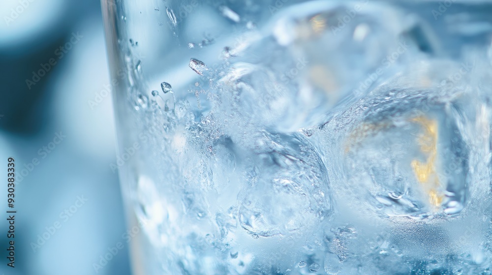 Chilled Water with Ice Cubes Captured in Detail Chilled Water with Ice Cubes Captured in Detail