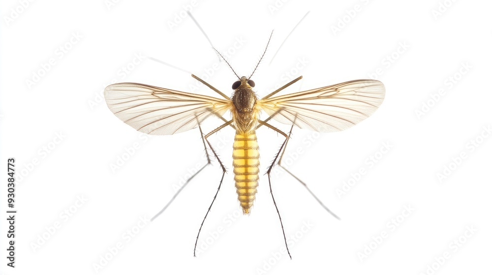 Aedes Mosquito in Golden Hour Light on White Background Aedes Mosquito in Golden Hour Light on White Background