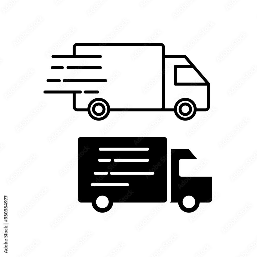 Delivery truck black and white flat vector icon design with editable stroke Delivery truck black and white flat vector icon design with editable stroke