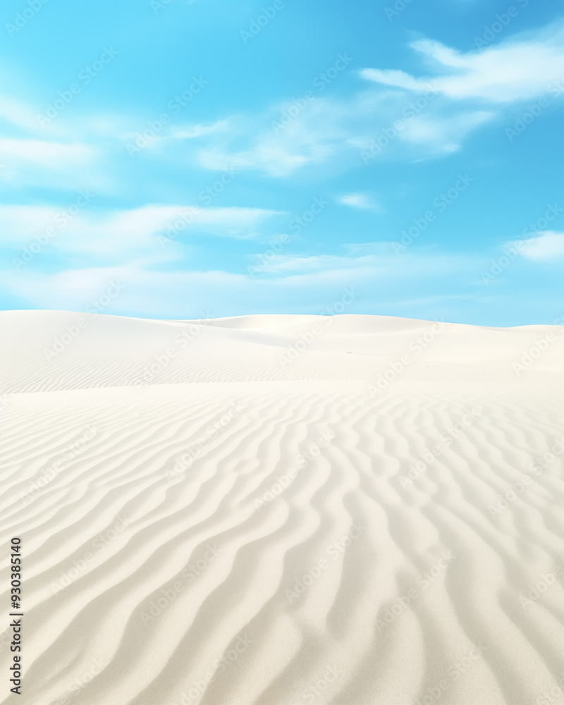 A serene desert landscape with rolling sand dunes under a clear summer sky, showcasing the natural beauty of dry, sandy terrain and scattered clouds A serene desert landscape with rolling sand dunes under a clear summer sky, showcasing the natural beauty of dry, sandy terrain and scattered clouds