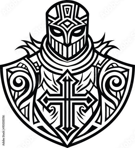 modern tribal crusader tattoo abstract line art illustration