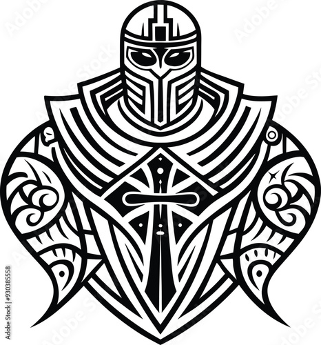  modern tribal crusader tattoo abstract line art illustration