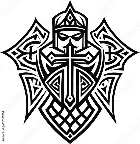  modern tribal crusader tattoo abstract line art illustration