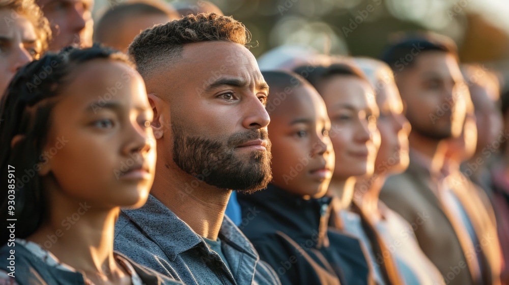 Side-Profile View of Diverse Group of People at Sunset Side-Profile View of Diverse Group of People at Sunset