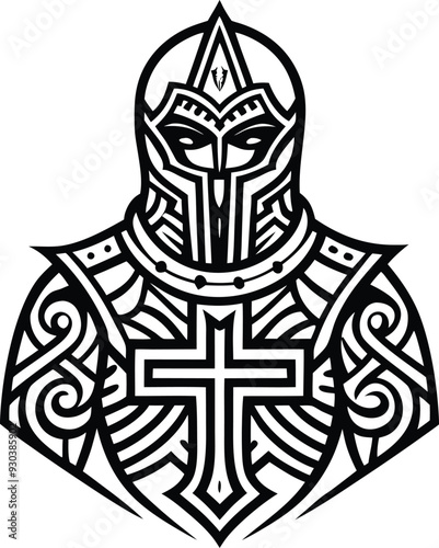  modern tribal crusader tattoo abstract line art illustration