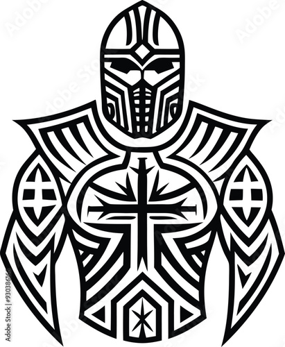  modern tribal crusader tattoo abstract line art illustration