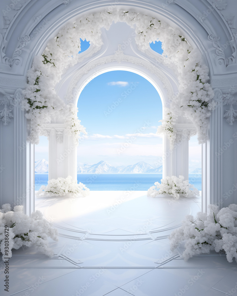 A white Gothic archway on an island, showcasing historic European architecture
