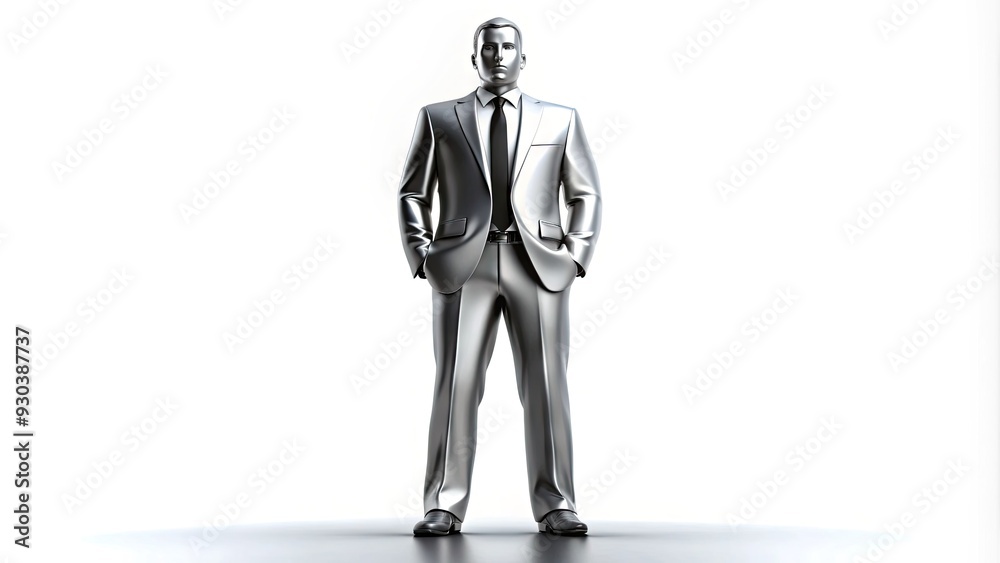 A sleek, modern, silver executive icon stands tall, symbolizing power, leadership, and success, against a clean white background, exuding confidence and professionalism. A sleek, modern, silver executive icon stands tall, symbolizing power, leadership, and success, against a clean white background, exuding confidence and professionalism.
