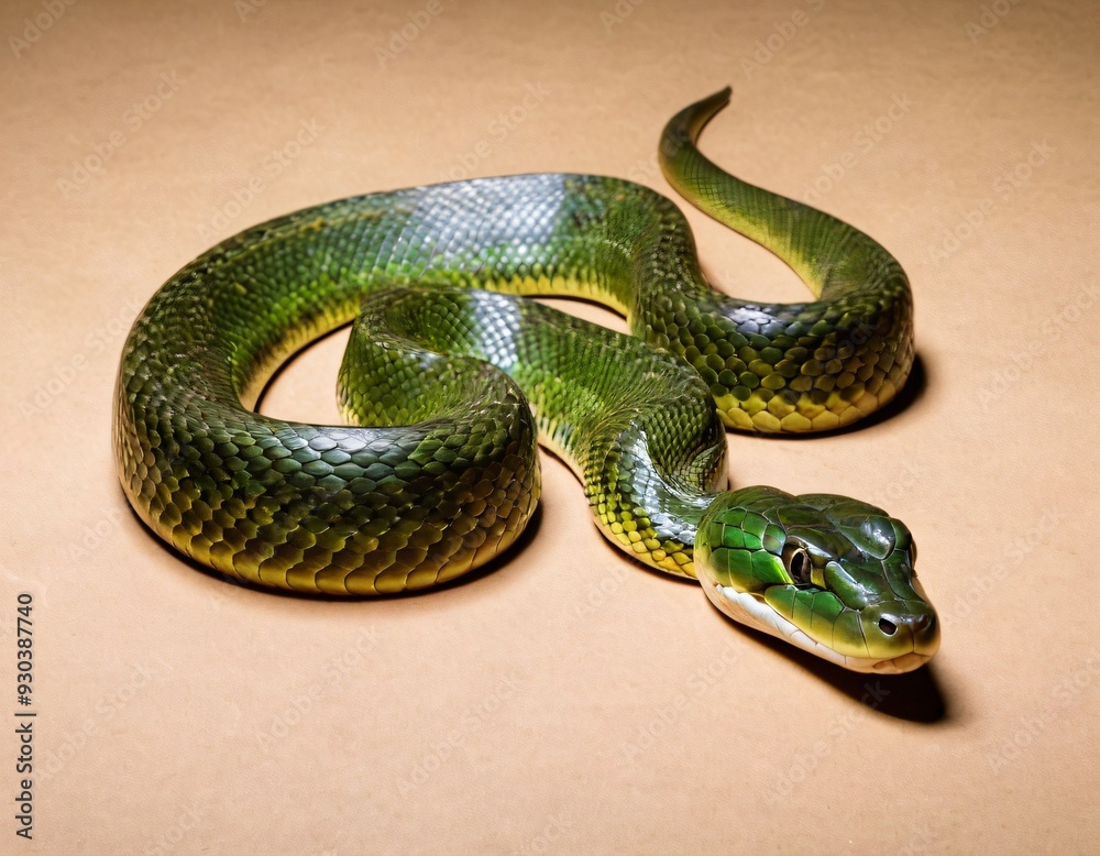 Fototapeta premium Young Green Anaconda aka Eunectus murinus snake. Ai generated image.