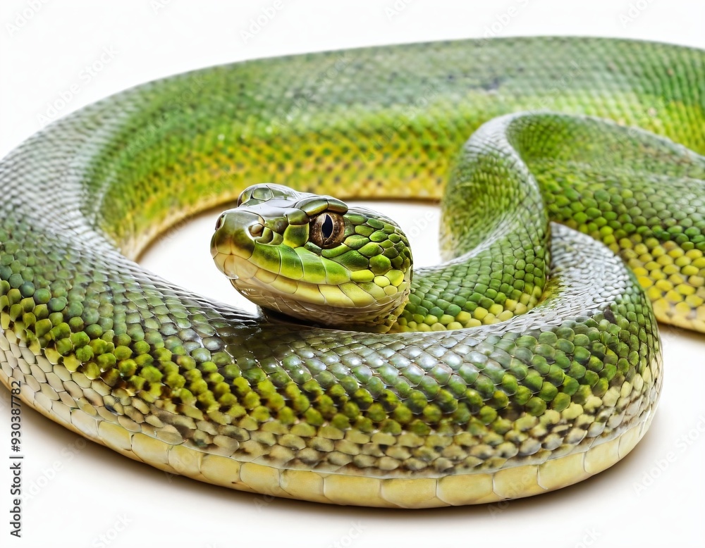 Fototapeta premium Young Green Anaconda aka Eunectus murinus snake. Ai generated image.
