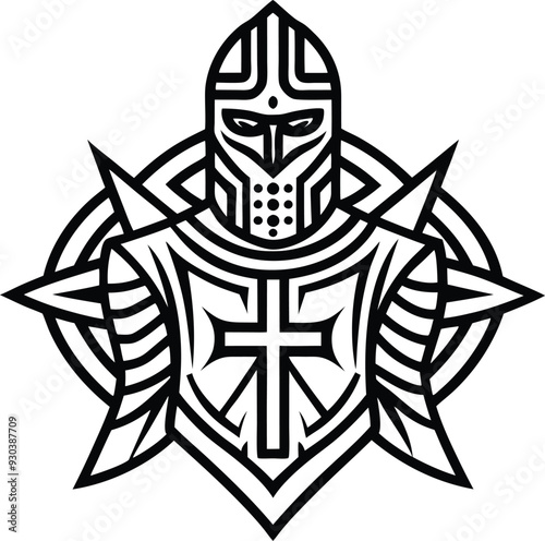  modern tribal crusader tattoo abstract line art illustration