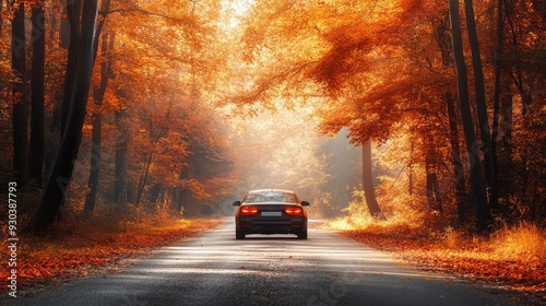 Driving in the autumn forest. Ai generation