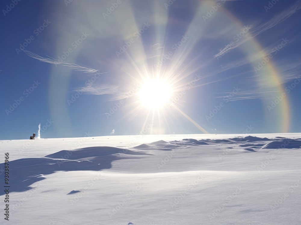 Sundogs, or parhelion, are an optical phenomenon that appears as two brilliant spots on either side of the sun in a frigid sky at the North and South Poles.