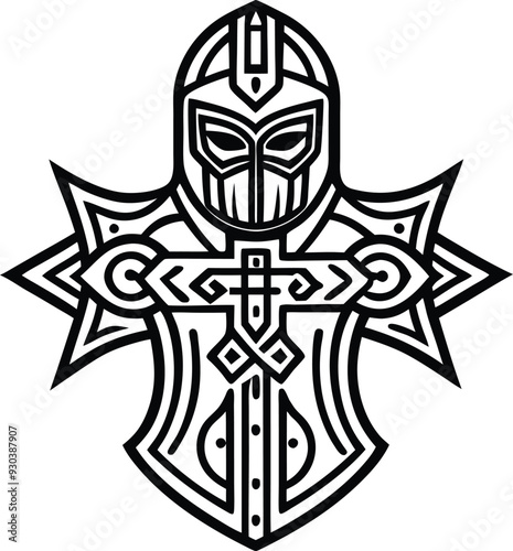  modern tribal crusader tattoo abstract line art illustration