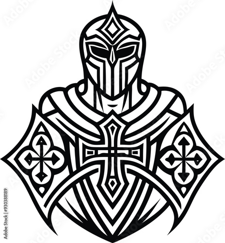  modern tribal crusader tattoo abstract line art illustration