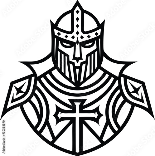  modern tribal crusader tattoo abstract line art illustration