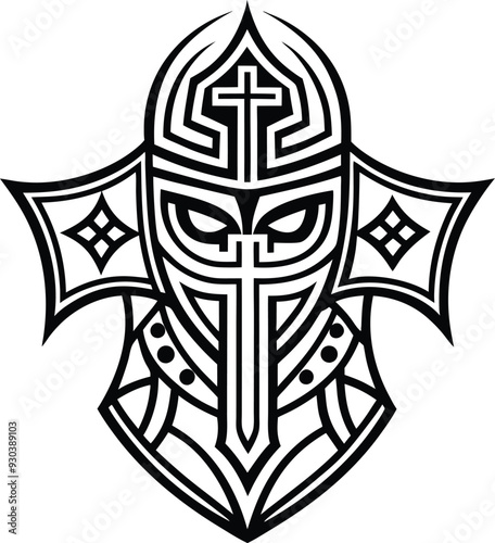  modern tribal crusader tattoo abstract line art illustration