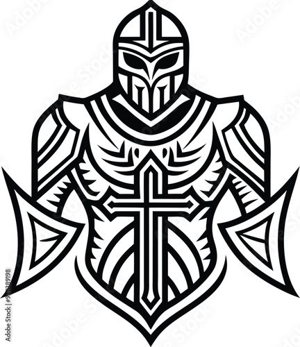  modern tribal crusader tattoo abstract line art illustration