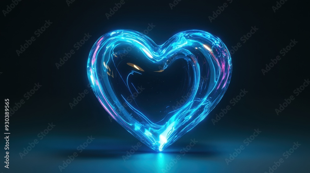 A glowing, translucent heart shape with a blue and pink light effect. A glowing, translucent heart shape with a blue and pink light effect.