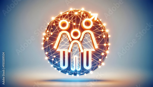 3D Glowing Abstract Family Network with Connection Symbols Concept - Support and Connection Themed Campaign Banner 🌟 #abstractart #familyunity #digitalsymbols photo