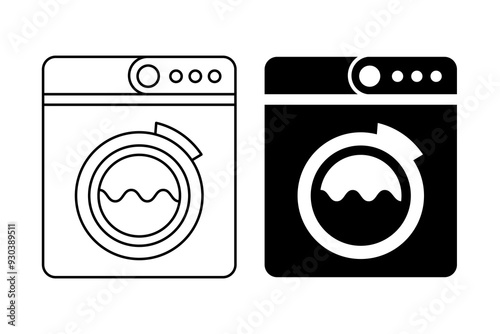 Washing machine black and white flat vector icon design with editable stroke. Washing machine symbol and glyph
