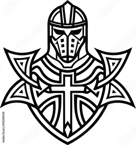  modern tribal crusader tattoo abstract line art illustration