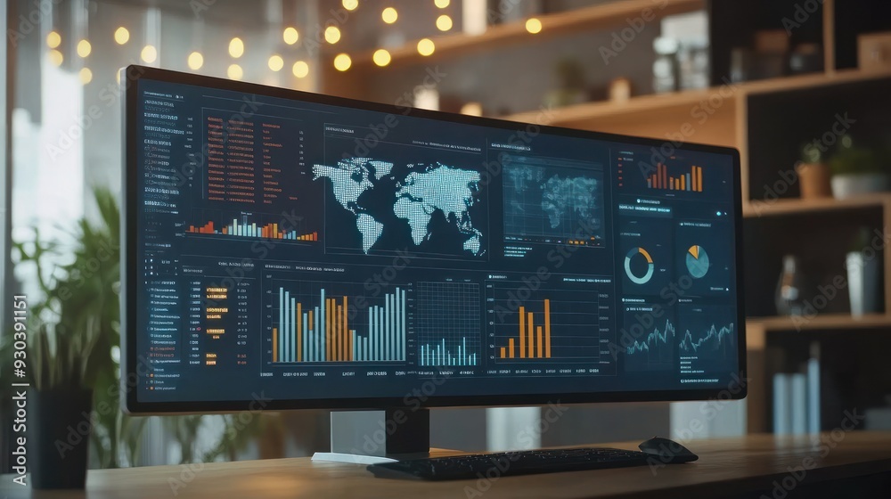 Desktop Monitor Displaying Financial Data and Graphs Desktop Monitor Displaying Financial Data and Graphs