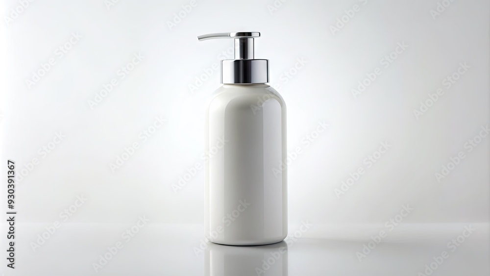 A solitary, pristine white lotion bottle with a silver cap stands upright on a clean, white background, highlighting its creamy contents and delicate label design. A solitary, pristine white lotion bottle with a silver cap stands upright on a clean, white background, highlighting its creamy contents and delicate label design.