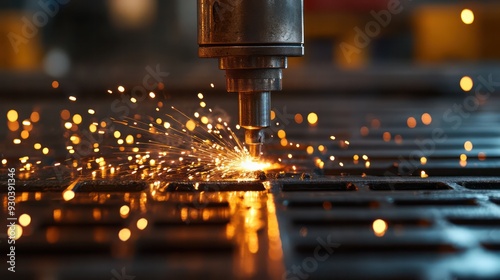 Close-up of a welding torch nozzle with fresh weld eads, symolizing the precision and skill in welding. photo