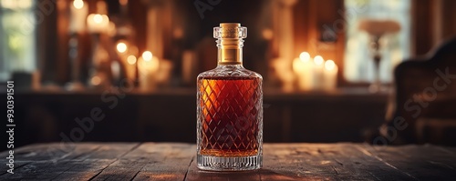 Limitedrun boutique rum with a waxsealed cork, set against a backdrop of dark wood and candlelight, exclusive spirits, traditional and luxurious photo