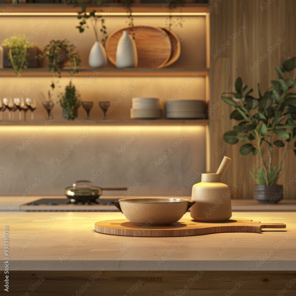 Product display with a kitchen background