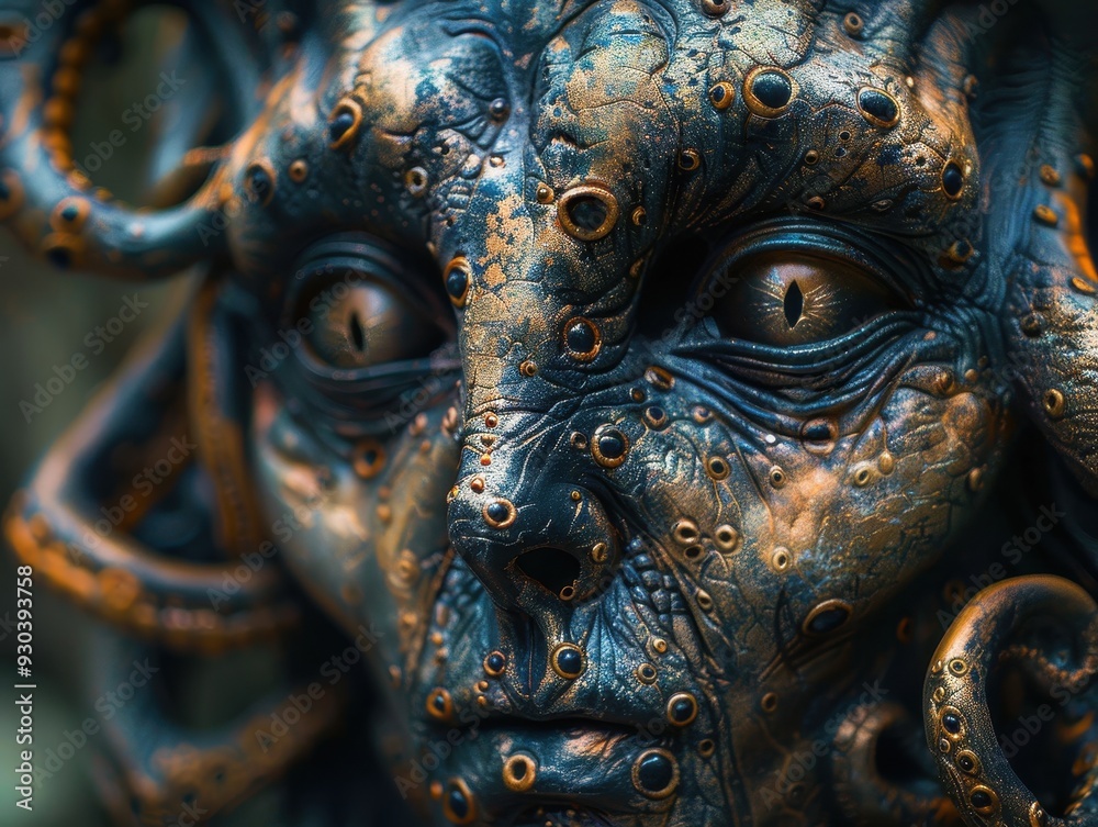 Monster Mask with Twisted Features and Slime at Dusk Monster Mask with Twisted Features and Slime at Dusk