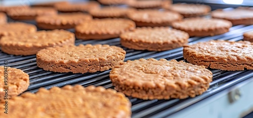 Close up of freshly baked cookies on a cooling rack. Delicious treats ready to be enjoyed. photo