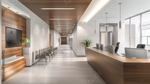 Modern hospital reception area with seating